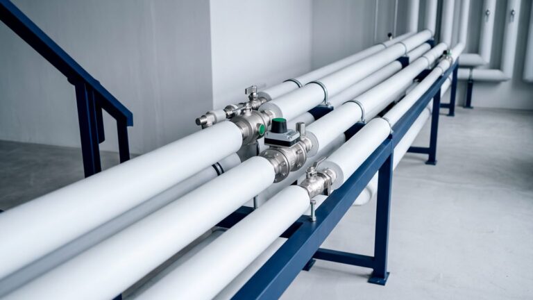 Sala técnica con tuberías aisladas y válvulas de una instalación térmica
